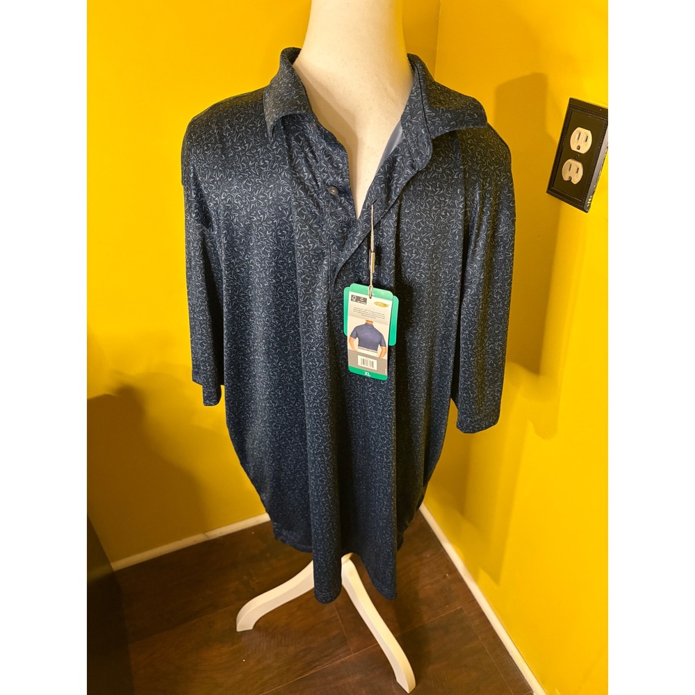 NWT Greg Norman Mens XL Polo Shirt Play Dry Navy Blue Geometric Golf New